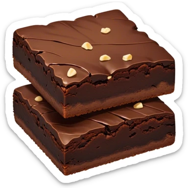 Cinematic Realistic Brownies, rich and dense with a deep chocolate hue, slightly cracked on top revealing the fudgy center, soft light reflecting off the warm surface, a few crumbs scattered around, glowing with an indulgent and comforting texture. sticker