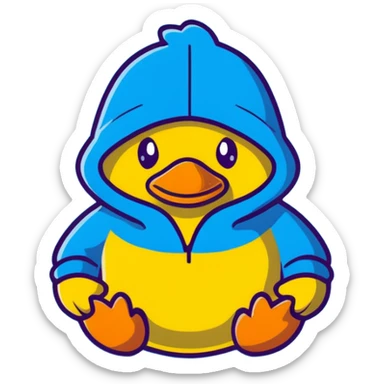 Cute yellow rubber duck wearing a colorful hoodie sticker