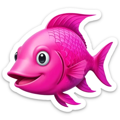 super friendly, extremely derpy bright neon pink fish with big goofy smile and crossed eye, tongue sticking out, perfect flat side profile facing right, exactly 90 degrees, one eye visible sticker