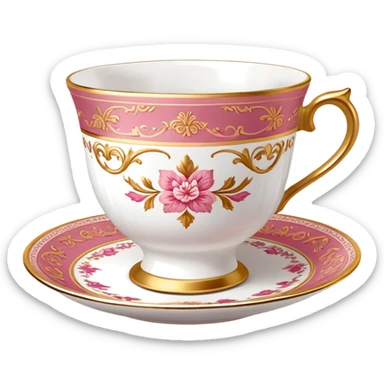 Reddish-pinkish and gold and white Warm-colored romantic fine china tea cup sticker