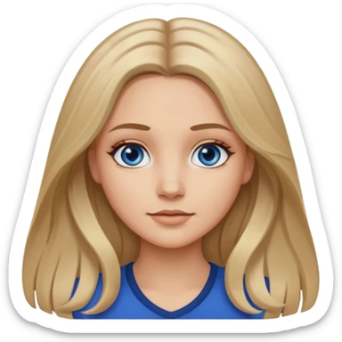 white long dark blonde hair girl with darker roots in her hair middle part and dark blue eyes that's not really tan but not pale sticker