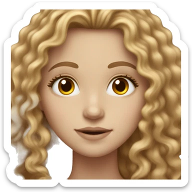 White Girl with long curly light brown hair and hazel eyes color sticker
