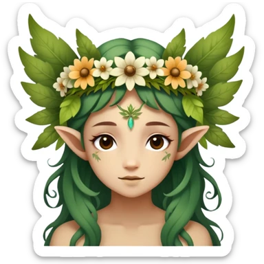 a forest fae spirit with leafy wings and flower crown sticker