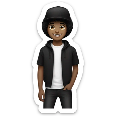 Light skin smiling boys with black Afro with  black LA hat sticker