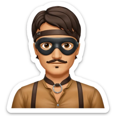 pedro pascal with leather eye mask and leather halter neck blouse sticker