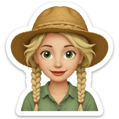 messy green clay mask and red tourist hat blond braided woman big eyes smiling and clay mask sticker