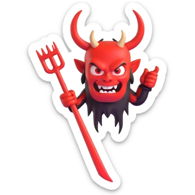 Add a shiny 3D devil pitchfork in the same microsoft style 3d fluent emoji style, matching the existing style and keeping the background transparent. sticker