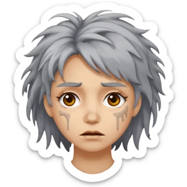 very dirty looking homeless woman very very dirty and smelly looking face only, not old with stains everywhere and messy hair and lots of stains on face ugly, stains grey  sticker
