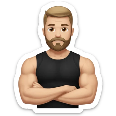 generate an ios genmoji of a fair guy wearing a sleevless black tshirt with big biceps and a goatee beard sticker