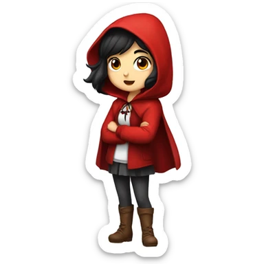 Little Red Riding Hood looks straight with black hair full body pose non-chibi sticker