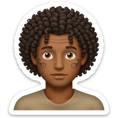 curley hair tattoo male, full on face. sticker