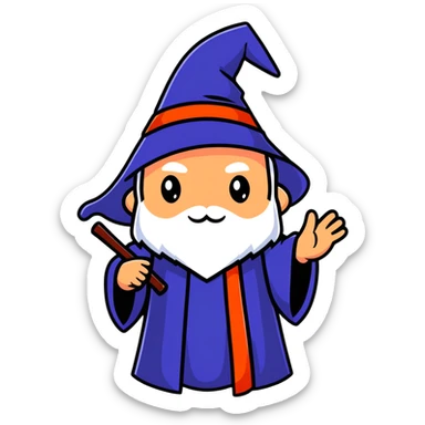 Magical wizard wearing hat and robe with Armenian flag colors (red, blue, and orange stripes) sticker
