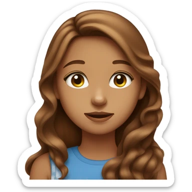 girl with long wavy brown hair, big blue eyes and Abyssinian cat sticker