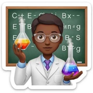 Three chemist: one organic chemist, one inorganic chemist and one theoretical chemist – each one with a typical item for their field of study (and not an erlenemeyer flask) sticker