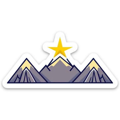 A yellow eight-pointed star with wide points and a simple mountain silhouette in the center of the star sticker