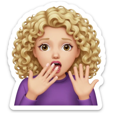 Emoji di ragazza bionda riccia che urla e mette una mano ben aperta in faccia davanti la bocca e gli occhi sticker