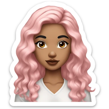 Light skin girl with Cupid bow lips and long eyelashes and black eyes straight eyebrows  wavy long black hair pink blush on cheeks wearing flare lace shirt  sticker