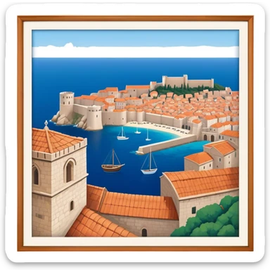Cinematic Realistic Dubrovnik Landmark Emoji, showcasing the historic walled city with its terracotta rooftops, stone fortifications, and the deep blue Adriatic Sea stretching beyond. sticker