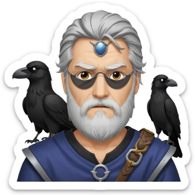 norse god odin with eyepatch on his left eye and raven on his shoulder sticker