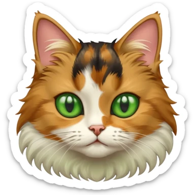 Fluffy diluted calico cat with green eyes sticker
