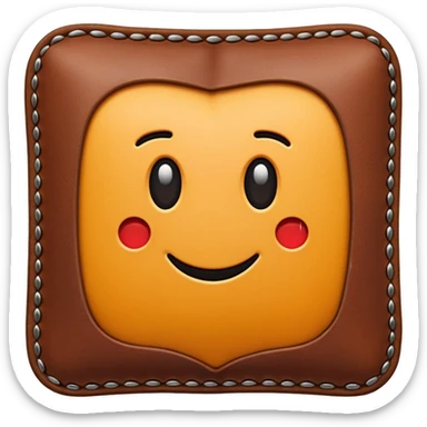 Apple-style 3D emoji of a flat rectangular piece of leather fabric, with stitched edges, soft texture but slightly shiny, representing industrial leather as material. sticker