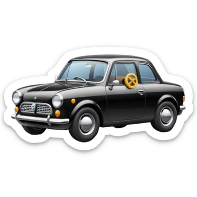 Automotive restoration emoji, black round badge, scale model car with small wrench icon, clean fresh paint, neat finish, soft shadows, balanced lighting, modern flat illustration, high clarity, centered, professional but not glowing sticker