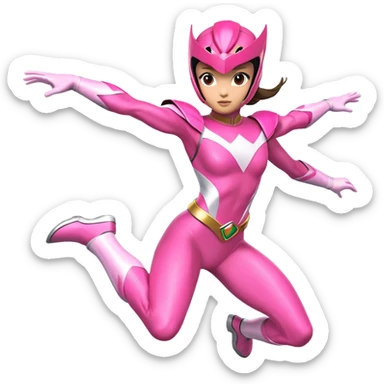Pink power ranger girl supergero flying sticker