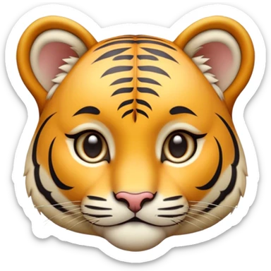Cinematic Noble Tiger Cub Portrait Emoji, Poised with a hint of regal innocence, featuring a compact, soft build adorned with delicate stripes and large, expressive eyes, Simplified yet sharp and sophisticated features, highly detailed, glowing with a gentle, wild luminescence, high shine, intelligent and endearing, stylized with an air of youthful authority, focused and attentive, soft glowing outline, capturing the essence of a tiny jungle guardian that appears ready to pounce out of the screen with effortless charm! sticker