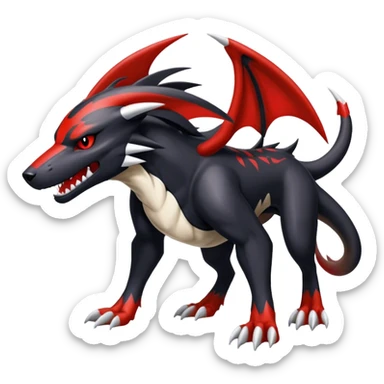 Black Cool Edgy Nargacuga-Houndoom-Garchomp Fakémon with Red and white Edgy markings sticker