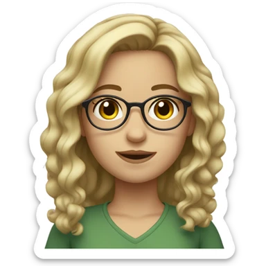 girl with wavy blonde/brown hair and greenish brown eyes, round glasses sticker