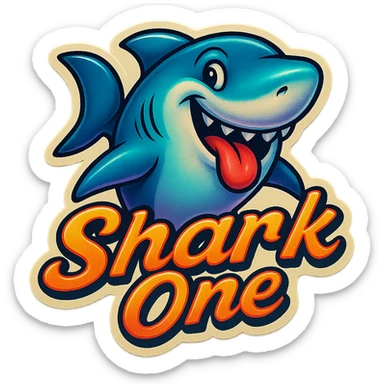 Smiling with tongue sticking out
Add the words Shark One sticker