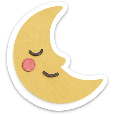 soft pastel sleepy yellow crescent moon with gentle smile and blushing cheeks, no arms, no legs, full body sticker