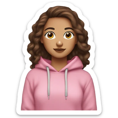 brunette girl long thick eyelashes nice eyebrows and freckles with long brown hair hazel eyes and a pink hoodie  sticker