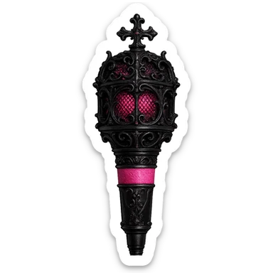 a gothic microphone with black and pink accents, BLACKPINK style, glamorous and moody, detailed, high contrast sticker