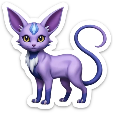 Dusky Purple-Navy Velvet-Coated Shadow-Striated Elegant Feline Absol-Espeon hybrid creature (full body) sticker