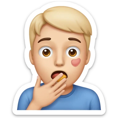 emoji style face merging hand over mouth and flushed face, character covering mouth while blushing and looking surprised sticker