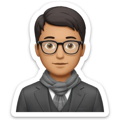 gray scarf male dark hair with suit glasses sticker