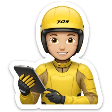 dirtbike rider in yellow gear signing autographs sticker