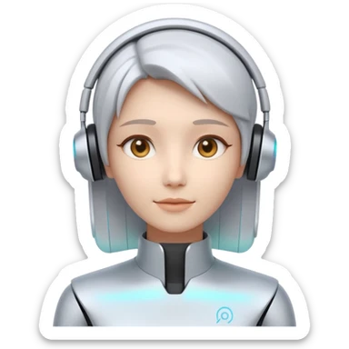 AI Pitch Agent holo-human-like Cyber AI face, warm, calm and friendly. Holographic look.Soft AI face with a listening, welcoming expression, minimal facial lines, calm eyes. Minimalistic presentation screen. sticker