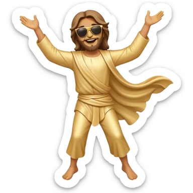 dancing figure of rejoicing Jesus with  sunglases golden  sticker