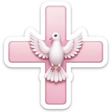Pink and white simple cross with a dove at the corner  sticker