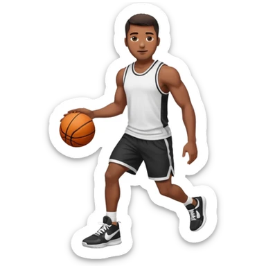 Handsome Black guy with brown skin tone, with muscular build, wearing black basketball shorts, a white tank top, and Nike sneakers sticker