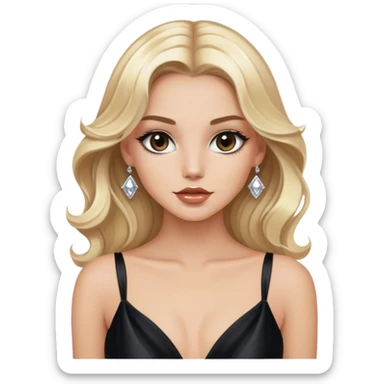 Luxury blonde model, brown eyes, sleek wavy hair, black silk gown with diamanté straps sticker