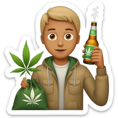 Drunk and high rubber duck holding beed bottle and a bag of weed sticker