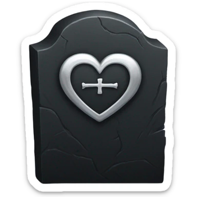 a black tombstone with the inscriptions in silver RIP and a silver heart sticker
