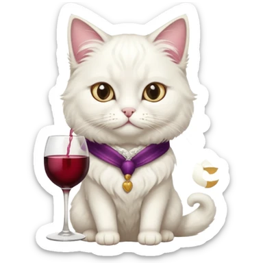 Fancy white cat with a cup of wine sticker