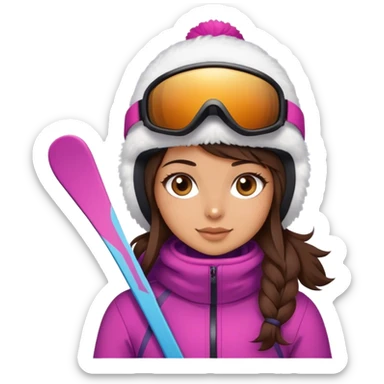 Cute brunette with light brown eyes skiing dressed in cute snow gear sticker