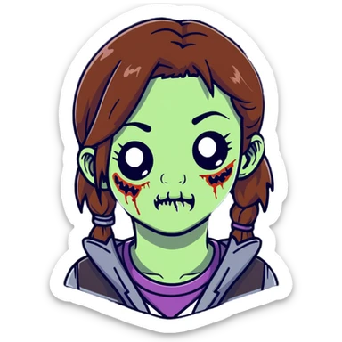 zombie teen girl with brown hair, grunge style, and septum piercing sticker