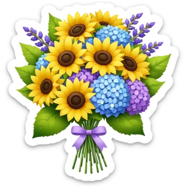 Sunflower hydrangea lavender bouquet  sticker