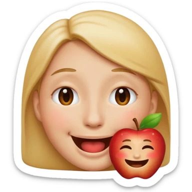 Make me an apple emoji of a person smiling with eyes closed and an open mouth with no teeth sticker